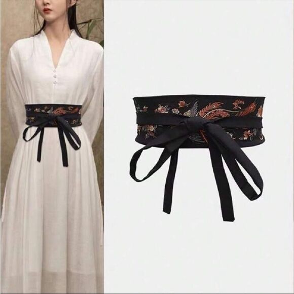 Elegant Black Embroidered Waist Belt B5 main image 5
